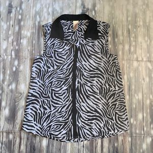 Zebra black and white sheer button down blouse